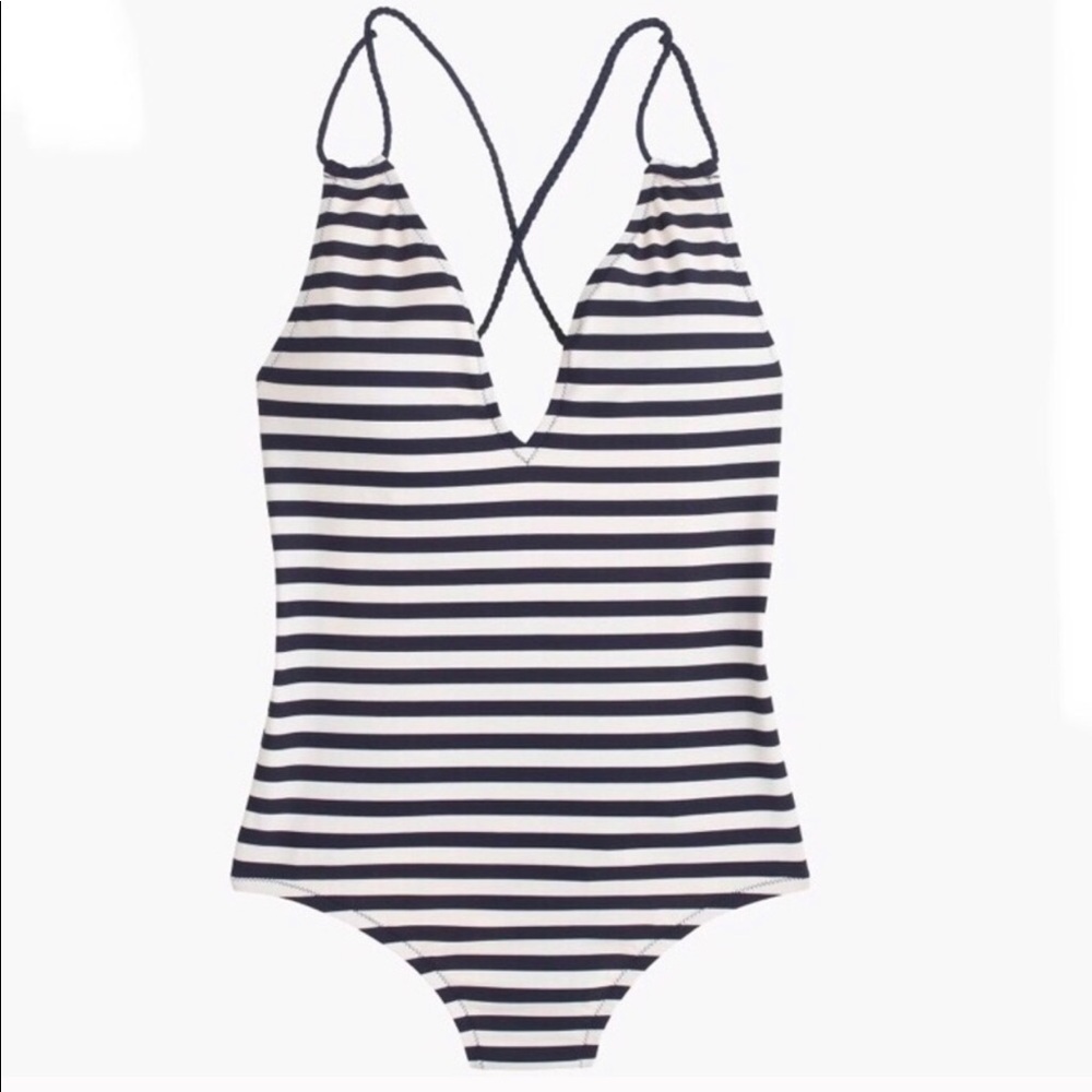 J. Crew Black and White Striped One Piece Swimsuit